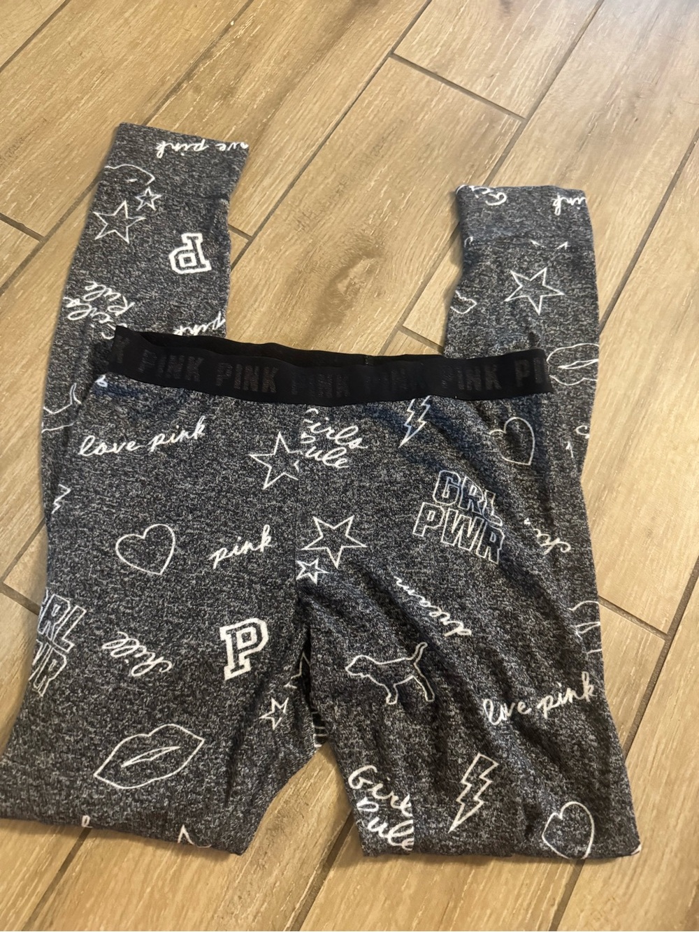 PINK Victoria's Secret Heather Charcoal Kids Logo & Graphic Leggings